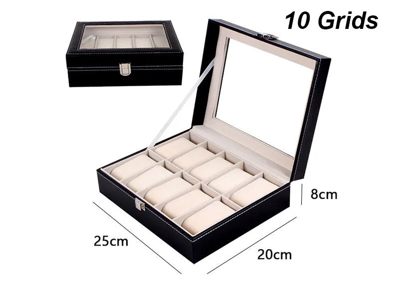 DELESYS 2/3/4/5/6/8/10/12 Slots PU Leather Watch Box Traditional Style Watch Storage Box Gift Watch Case With Lock