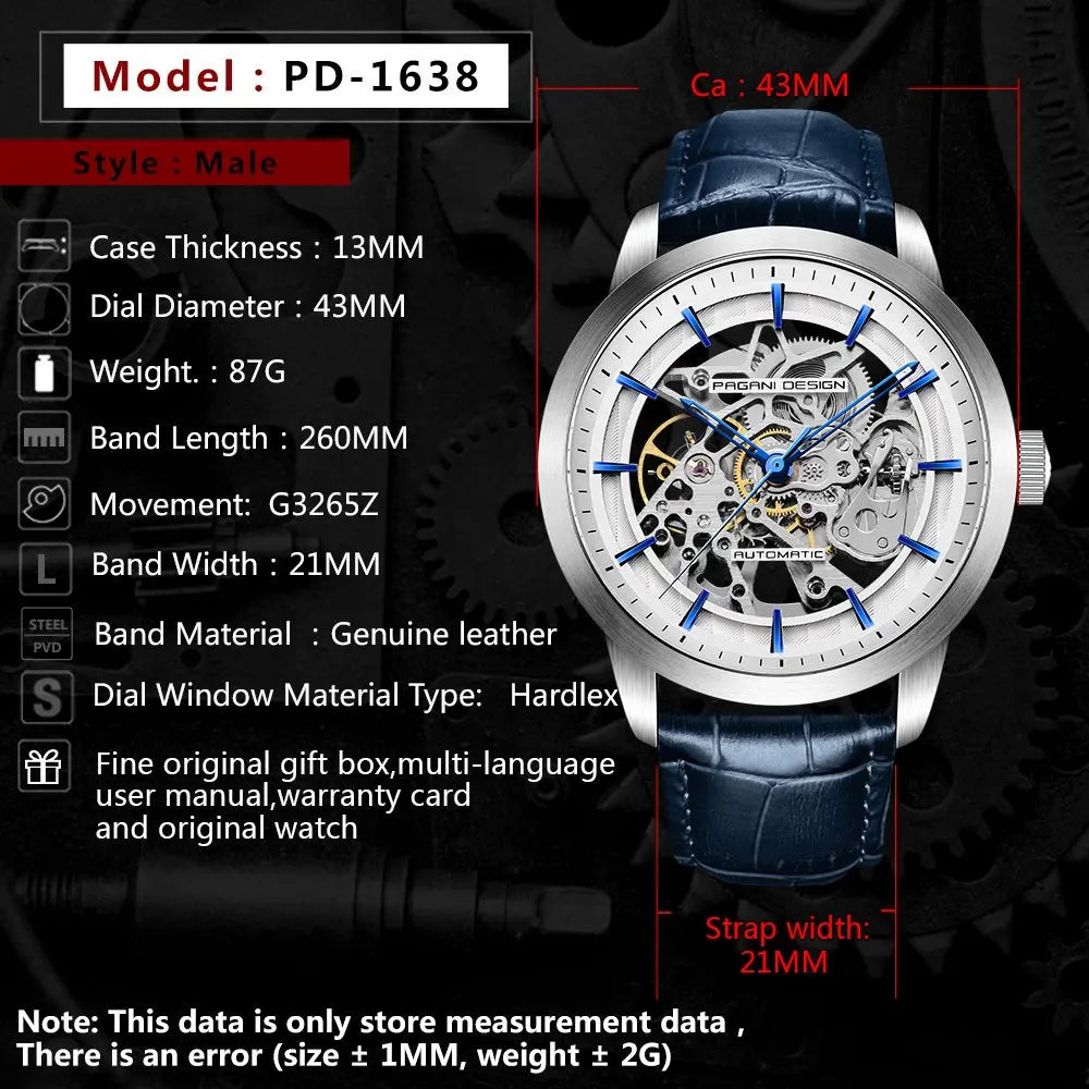 PAGANI DESIGN New Luxury Automatic Mechanical Watch Simple Sports Waterproof Leisure Retro Leather Business Watches for Man