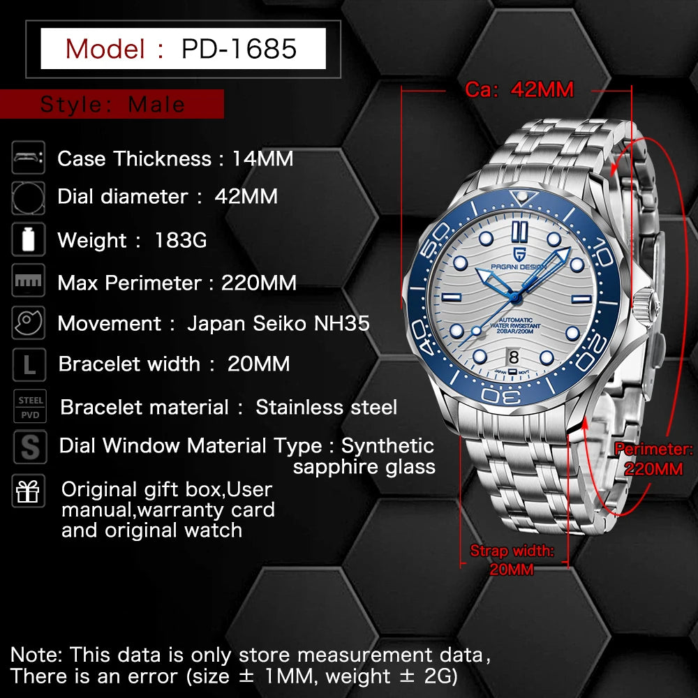 PAGANI DESIGN Men's Watches with Gift Box 2025 New Luxury Automatic Watch Mechanical Wristwatches Sapphire Ceramic Bezel Clocks