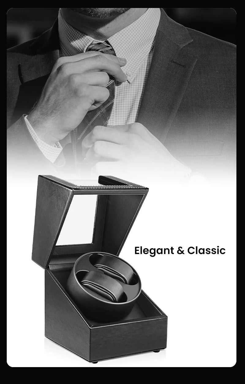 Double Watch Winder for Automatic Watches Automatic Watch Winder Leather Box 2 Slots Watch Winder for Men with Quiet Motor