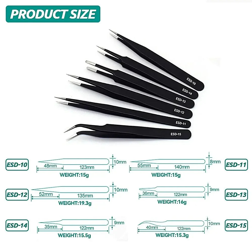 Watch Tweezers Tool ESD Anti-Static Steel Watches Repair Tool Maintenance Industrial Electronic Tweezer Watchmaker Magnifier