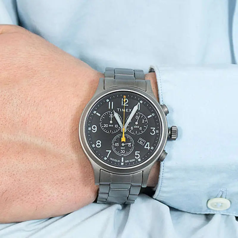 Timex Men's Gray Stainless Steel Watch, Black Dial | TW2R47700-3