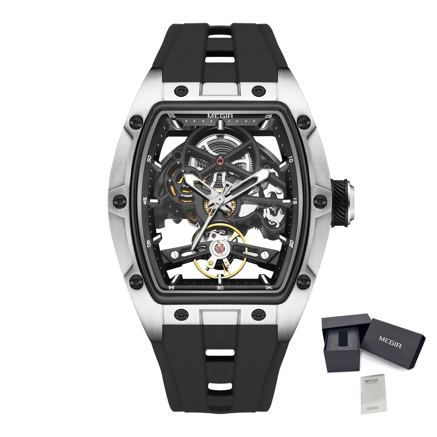 MEGIR 100% Original Fashion Men Watches Automatic Mechanical Watch Steel Case Sport Skeleton Wristwatch Waterproof Clock Reloj Hombre-17
