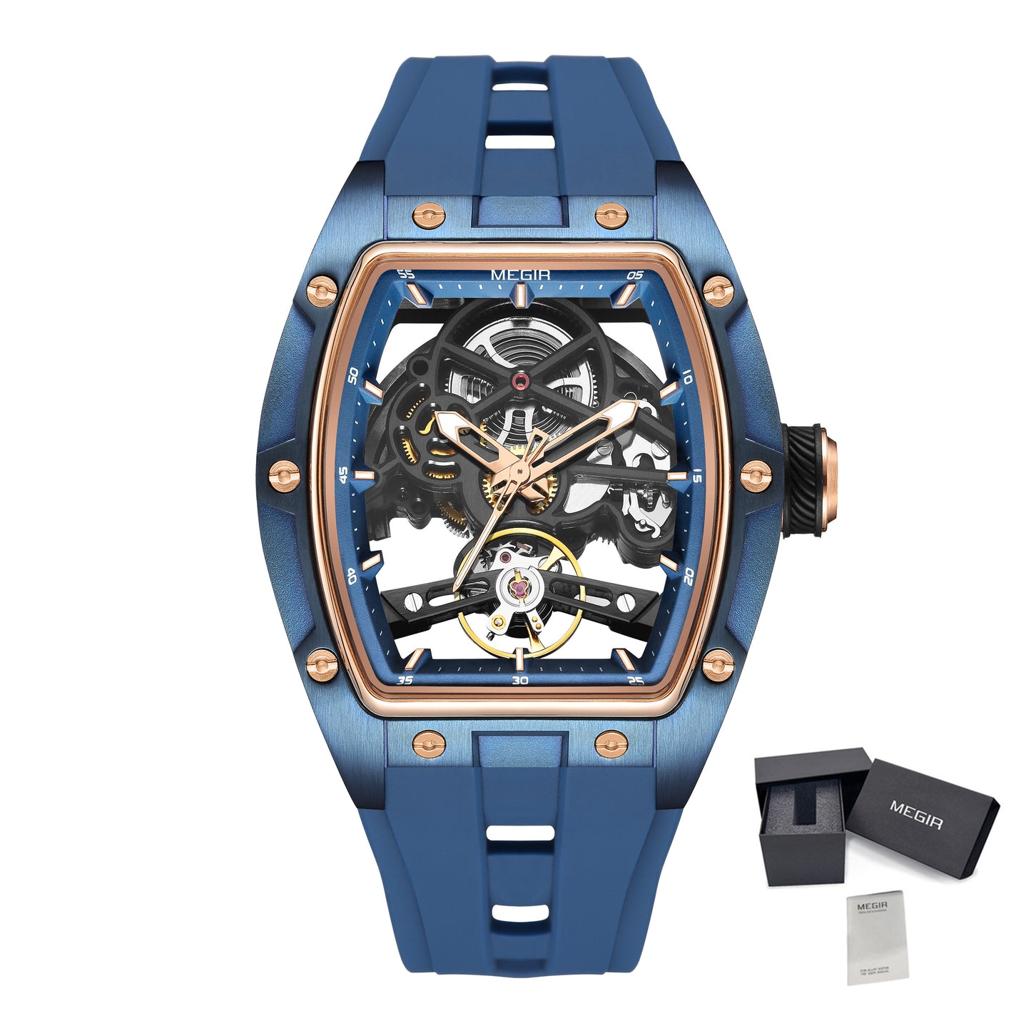MEGIR 100% Original Fashion Men Watches Automatic Mechanical Watch Steel Case Sport Skeleton Wristwatch Waterproof Clock Reloj Hombre-13