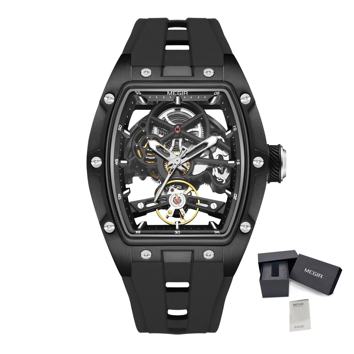 MEGIR 100% Original Fashion Men Watches Automatic Mechanical Watch Steel Case Sport Skeleton Wristwatch Waterproof Clock Reloj Hombre-16