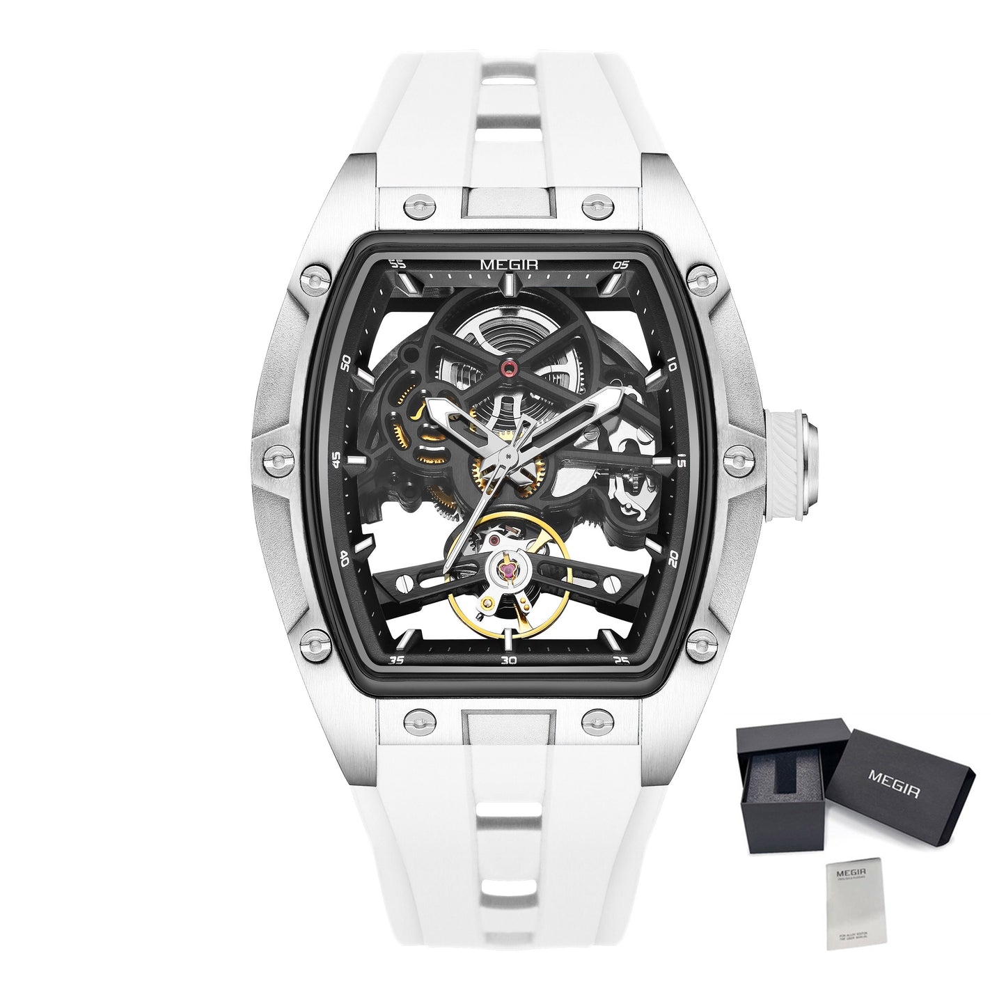 MEGIR 100% Original Fashion Men Watches Automatic Mechanical Watch Steel Case Sport Skeleton Wristwatch Waterproof Clock Reloj Hombre-14