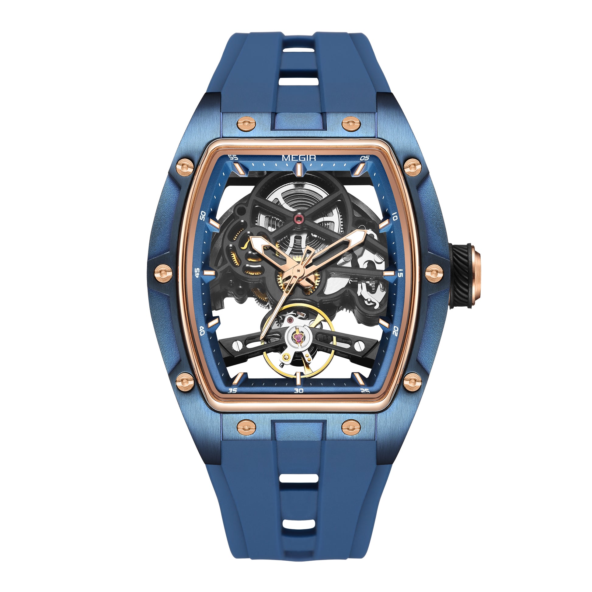 MEGIR 100% Original Fashion Men Watches Automatic Mechanical Watch Steel Case Sport Skeleton Wristwatch Waterproof Clock Reloj Hombre-8
