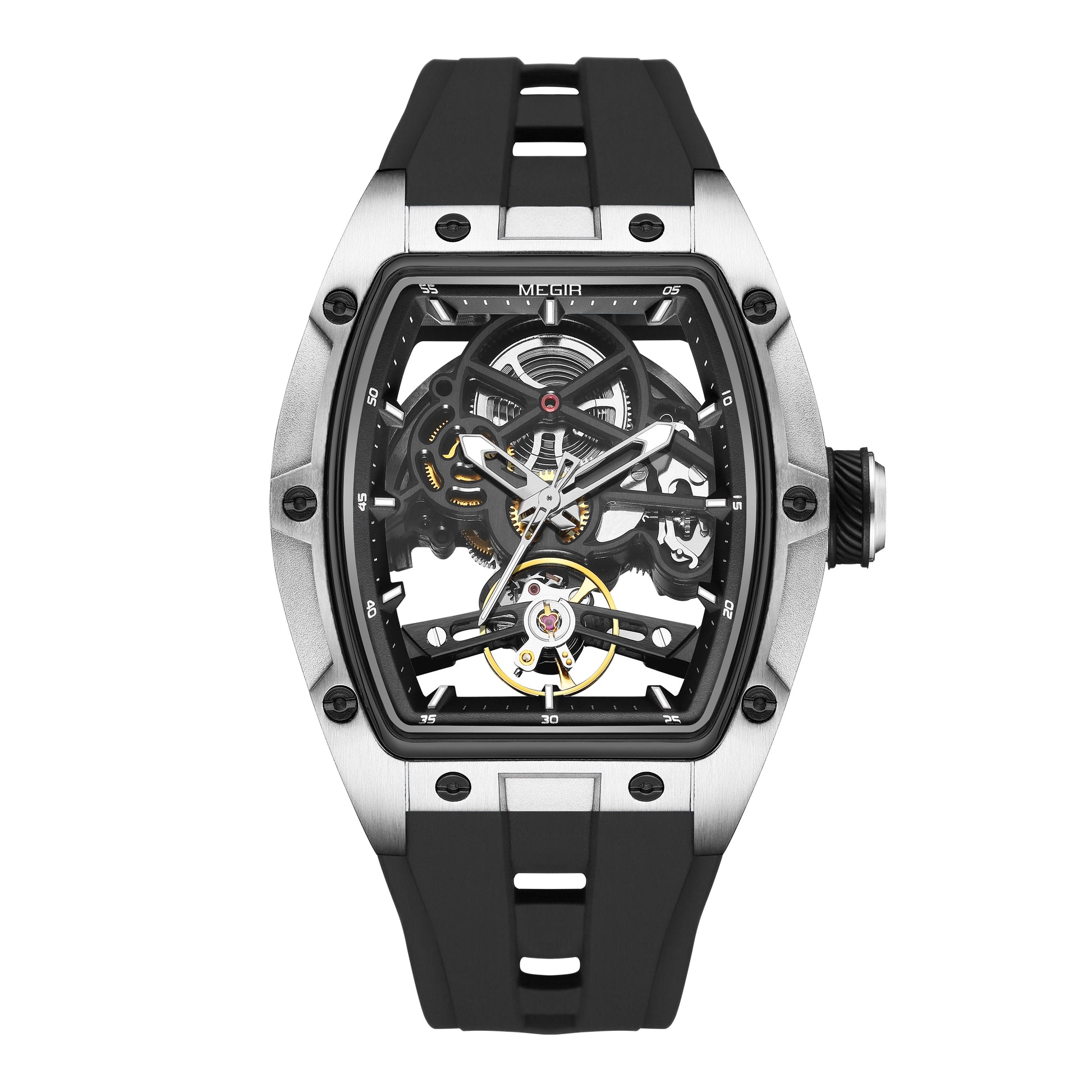 MEGIR 100% Original Fashion Men Watches Automatic Mechanical Watch Steel Case Sport Skeleton Wristwatch Waterproof Clock Reloj Hombre-9