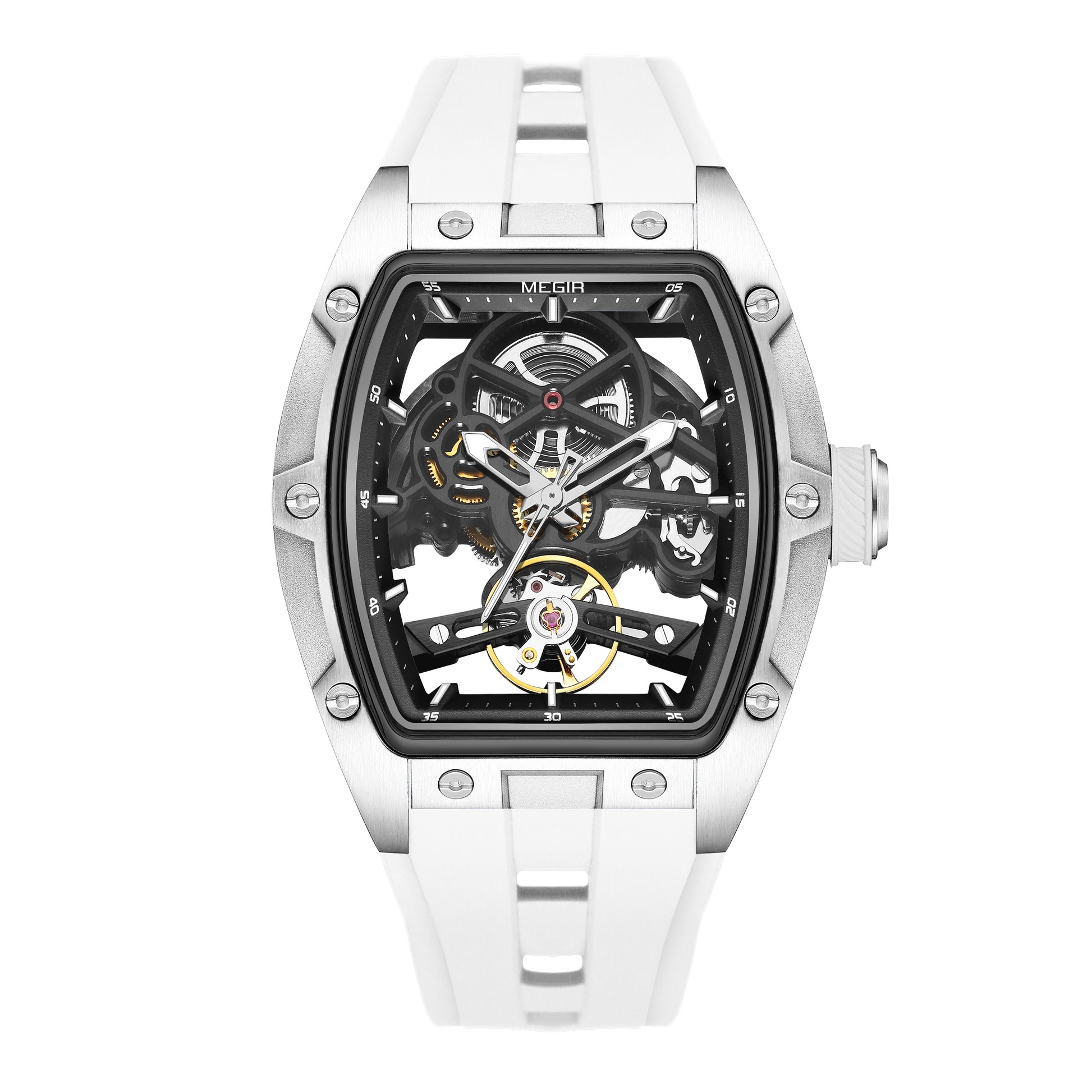 MEGIR 100% Original Fashion Men Watches Automatic Mechanical Watch Steel Case Sport Skeleton Wristwatch Waterproof Clock Reloj Hombre-11