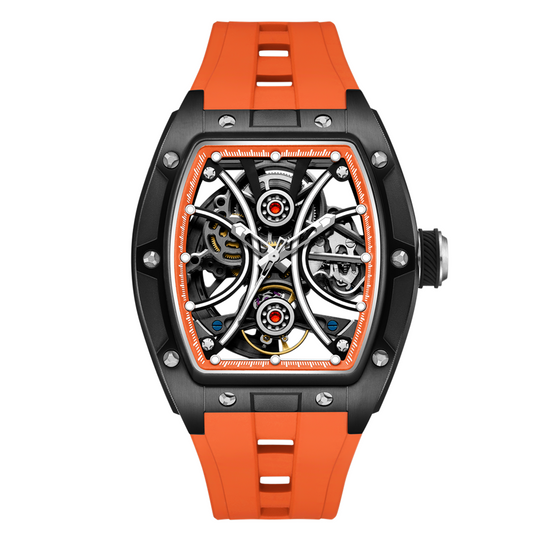New Men's Sports Watch Fashion Automatic Mechanical Movement Watches Skeleton Luminous Waterproof Business Wristwatches 9198-4-0