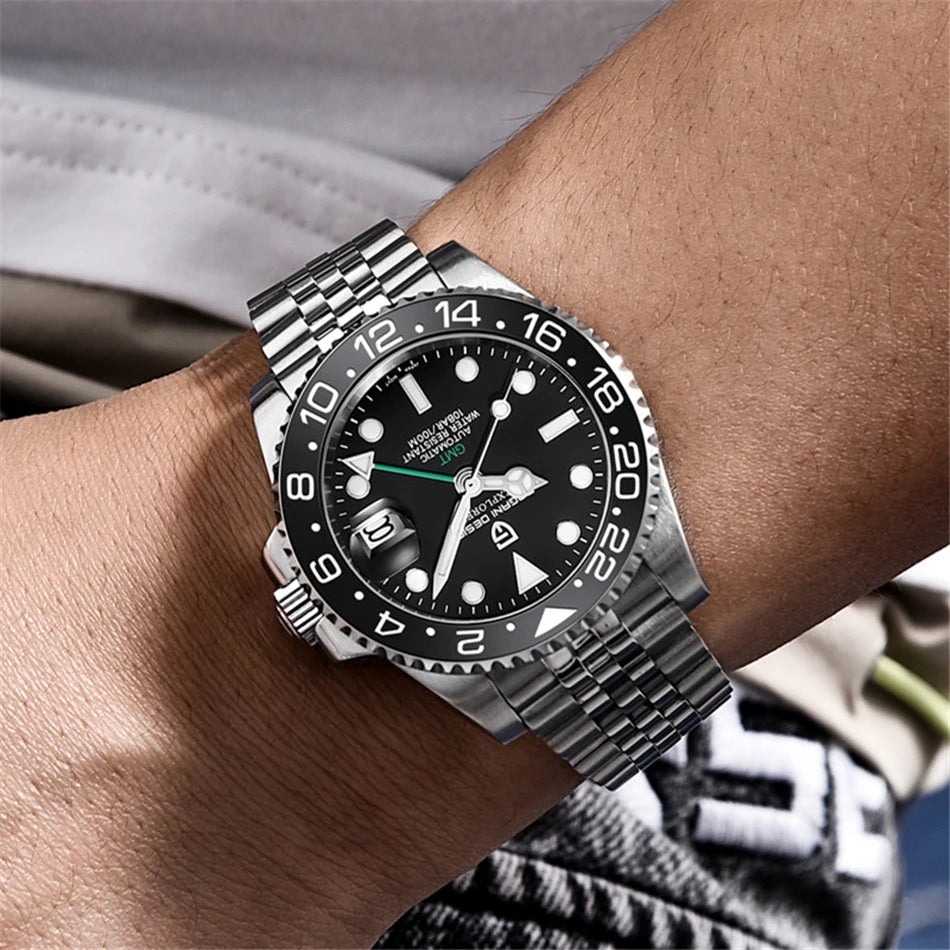 PAGANI DESIGN Top Brand Men Mechanical Wristwatches Luxurys Ceramic Bezel GMT Watches Automatic 100m Waterproof Watch for Men