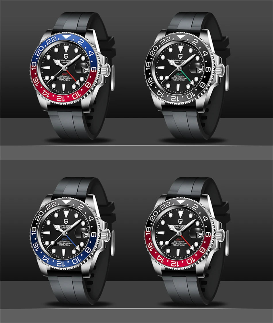 PAGANI DESIGN Top Brand Men Mechanical Wristwatches Luxurys Ceramic Bezel GMT Watches Automatic 100m Waterproof Watch for Men
