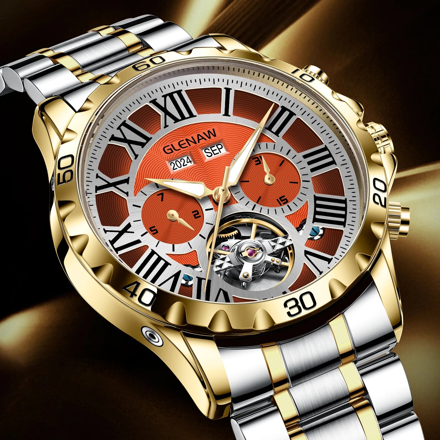 GLENAW Genuine Fully Automatic Mechanical Multi-Function Watch Men's Fashion High-End Trend Waterproof Watch For Men