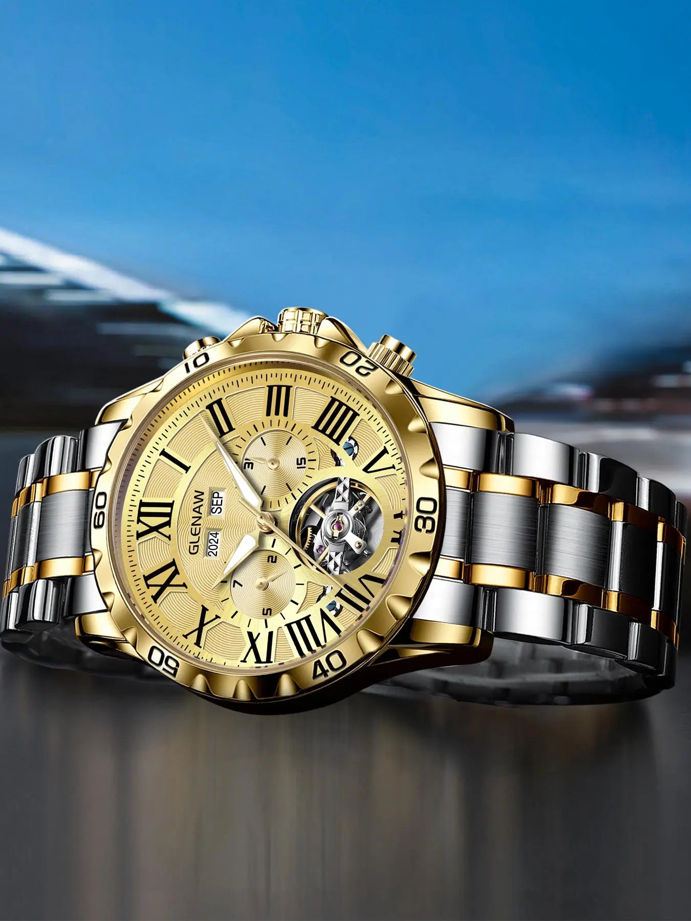 GLENAW Genuine Fully Automatic Mechanical Multi-Function Watch Men's Fashion High-End Trend Waterproof Watch For Men
