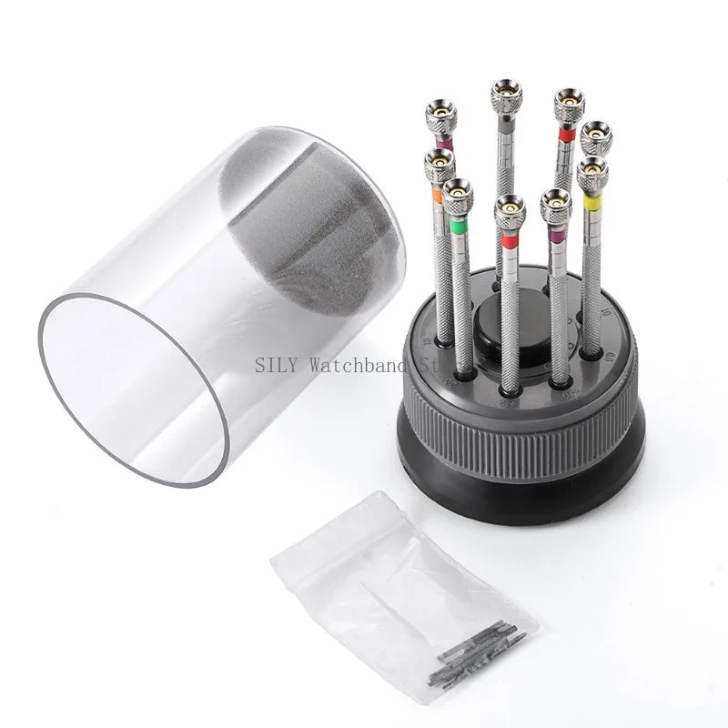 Watch Repair Tool Kit for Watchmaker Stainless Steel Precision Screwdriver Set 9pcs Watch Glasses Flat Blade Assort Slotted Tool