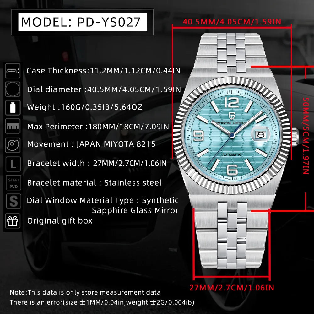 PAGANI DESIGN Men Watches 2025 New 3D Rhombus Dial Automatic Watch Men Stainless steel Mechanical Wristwatch Men For MIYOTA 8215