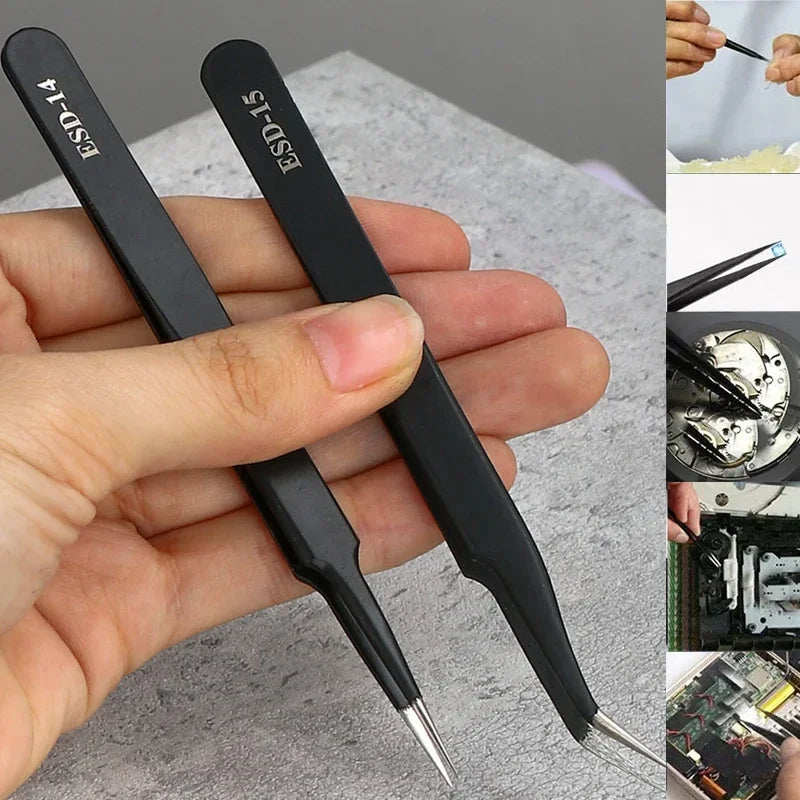 Watch Tweezers Tool ESD Anti-Static Steel  Watches Repair Tool Maintenance Industrial Electronic Tweezer Watchmaker Magnifier