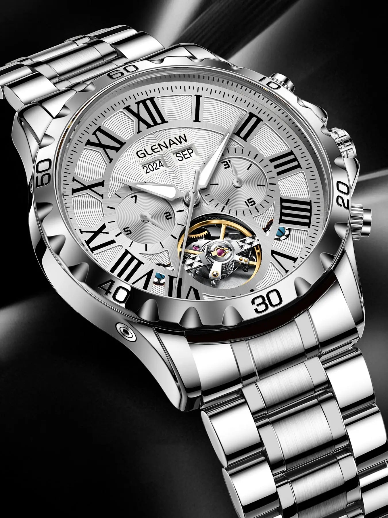 GLENAW Genuine Fully Automatic Mechanical Multi-Function Watch Men's Fashion High-End Trend Waterproof Watch For Men