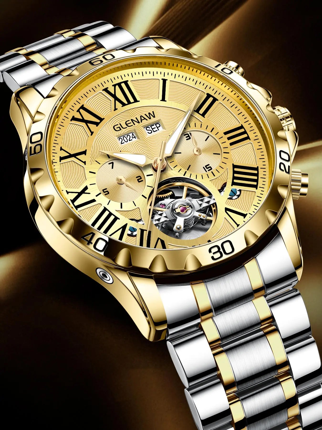 GLENAW Genuine Fully Automatic Mechanical Multi-Function Watch Men's Fashion High-End Trend Waterproof Watch For Men