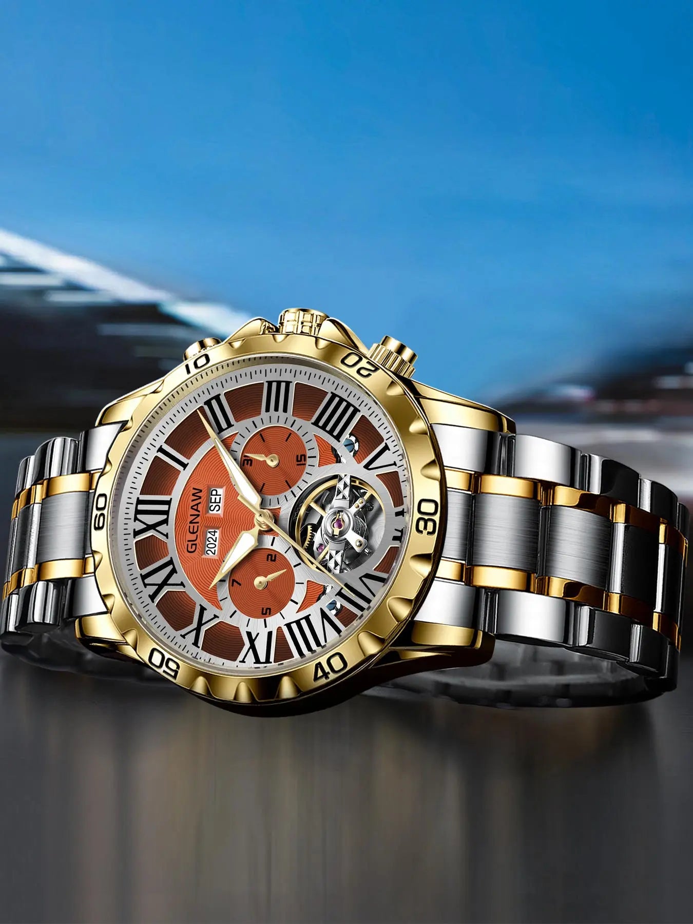 GLENAW Genuine Fully Automatic Mechanical Multi-Function Watch Men's Fashion High-End Trend Waterproof Watch For Men