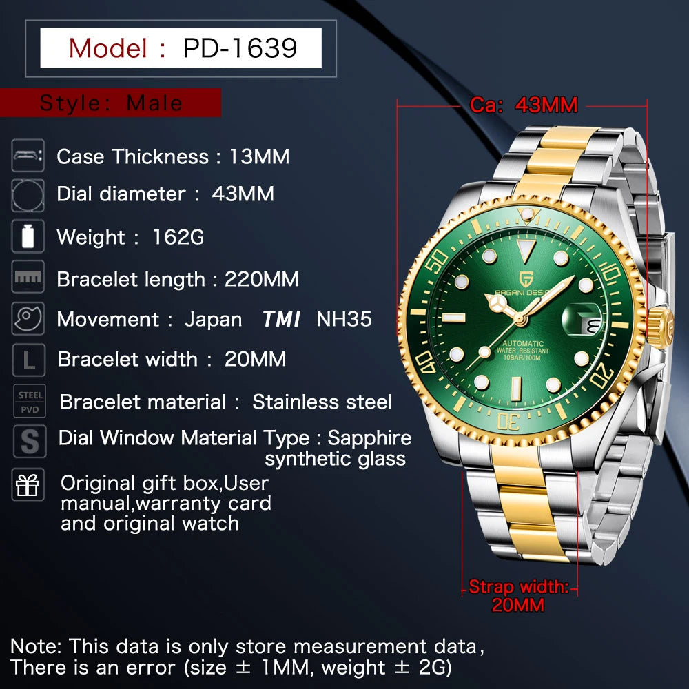 Pagani Design 2025 Men's Watches Automatic Self-Winding Watch For Man Luxury Mechanical Wristwatch Fashion Sapphire Glass Dial