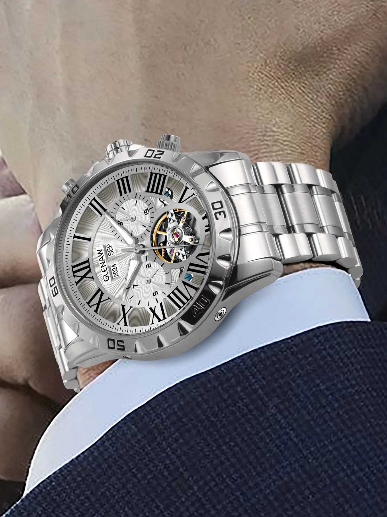 GLENAW Genuine Fully Automatic Mechanical Multi-Function Watch Men's Fashion High-End Trend Waterproof Watch For Men