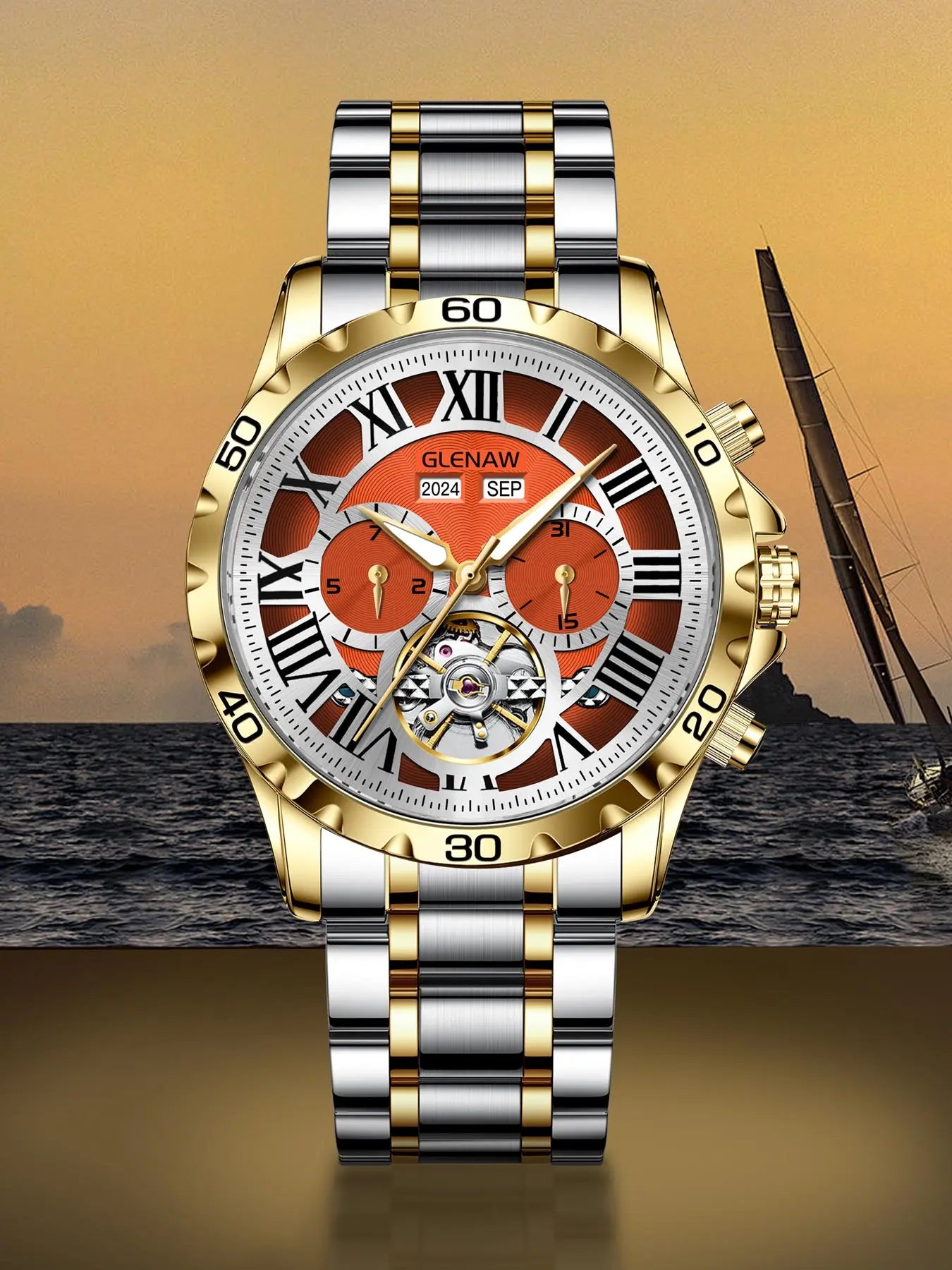 GLENAW Genuine Fully Automatic Mechanical Multi-Function Watch Men's Fashion High-End Trend Waterproof Watch For Men