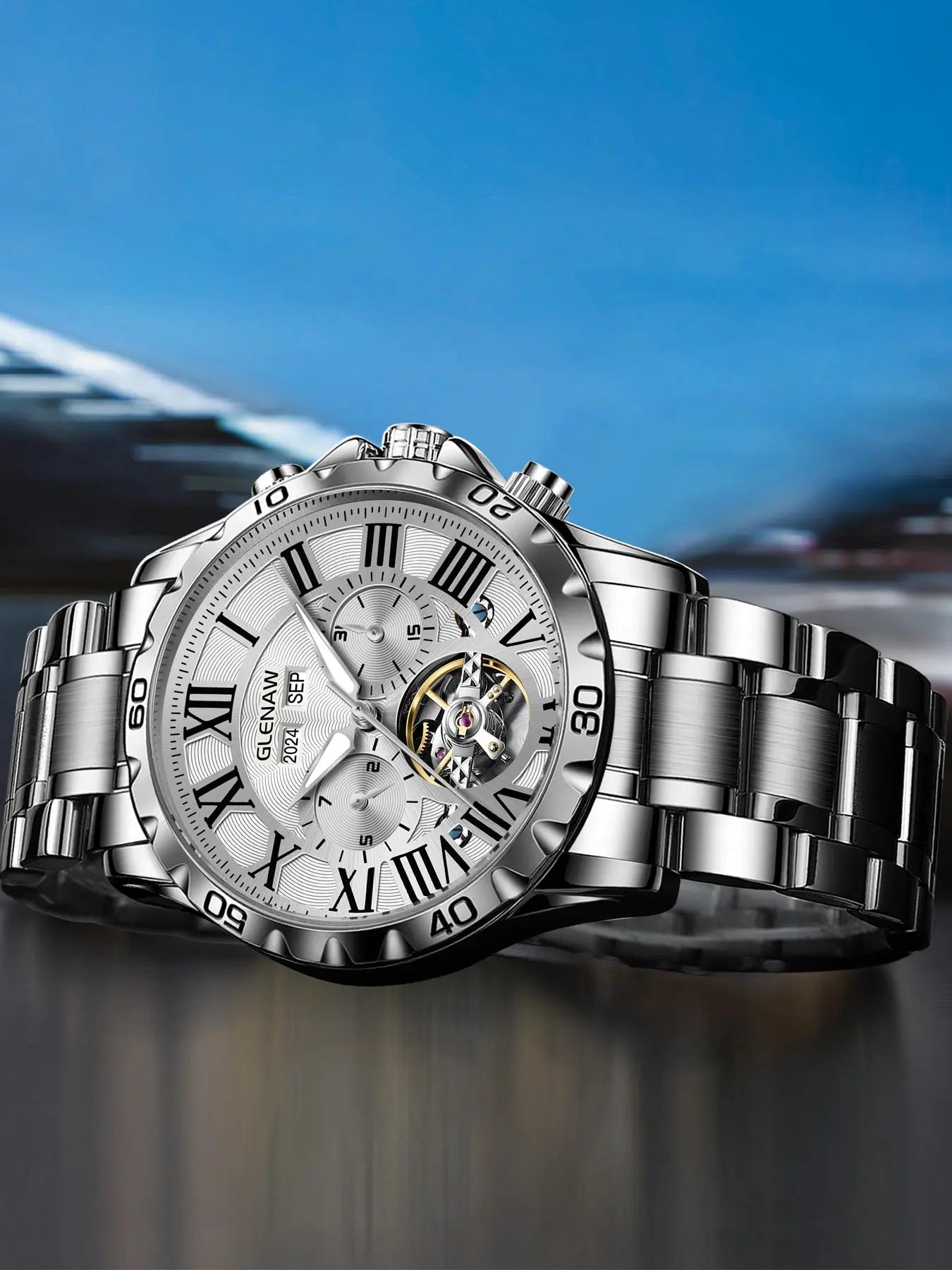 GLENAW Genuine Fully Automatic Mechanical Multi-Function Watch Men's Fashion High-End Trend Waterproof Watch For Men