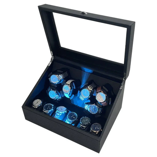 Automatic Watch Winder for 6 Watches with Quiet Motor Usb Led PU Leather Mechanical Watch Box Variable Speed for Watchmaker