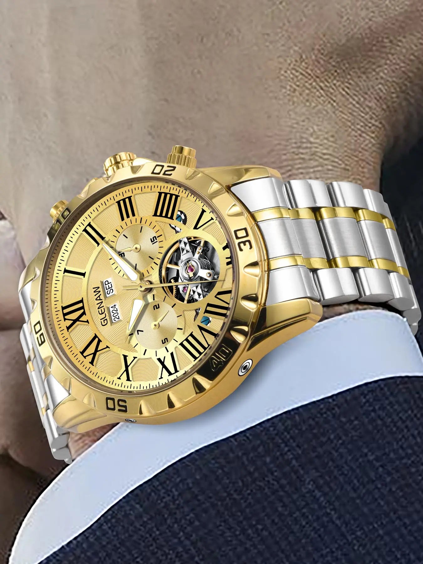 GLENAW Genuine Fully Automatic Mechanical Multi-Function Watch Men's Fashion High-End Trend Waterproof Watch For Men