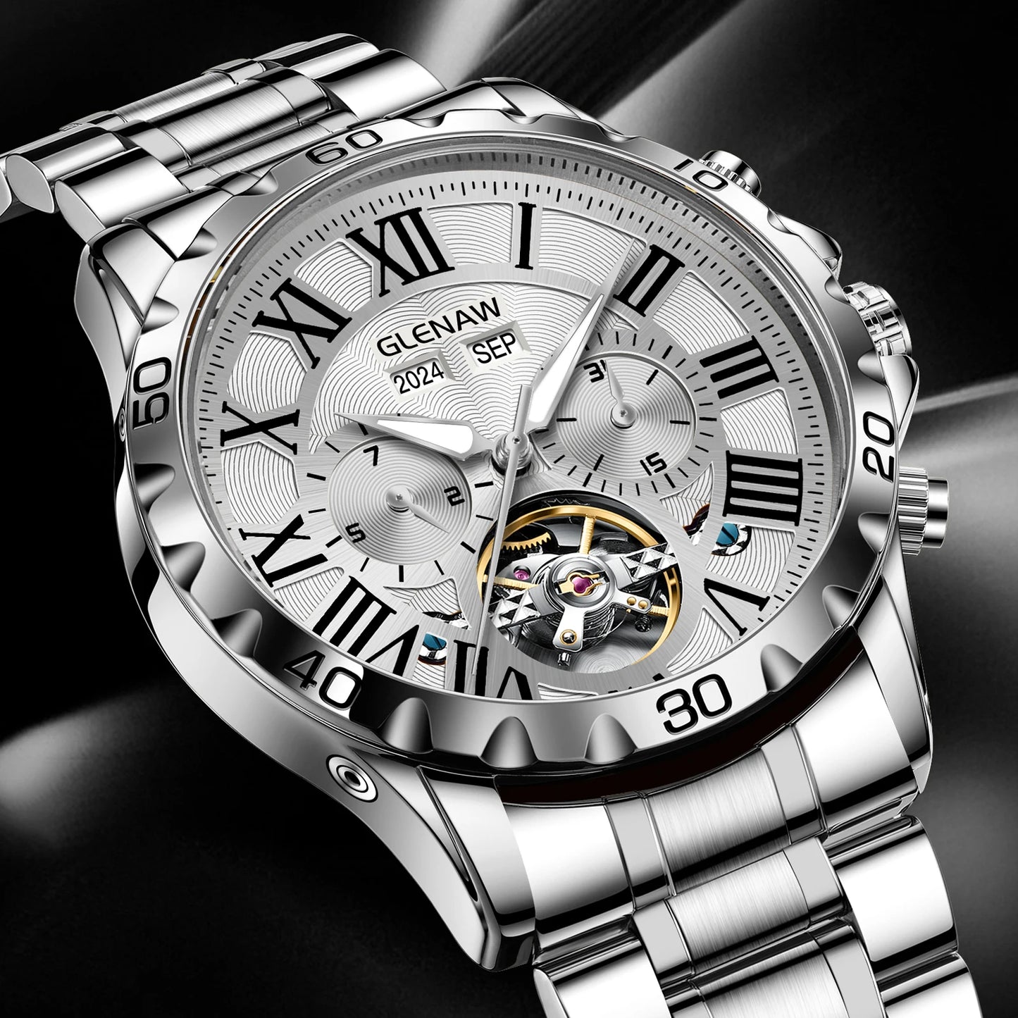 GLENAW Genuine Fully Automatic Mechanical Multi-Function Watch Men's Fashion High-End Trend Waterproof Watch For Men