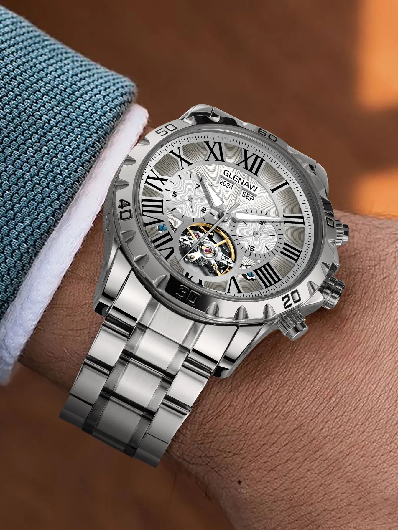 GLENAW Genuine Fully Automatic Mechanical Multi-Function Watch Men's Fashion High-End Trend Waterproof Watch For Men