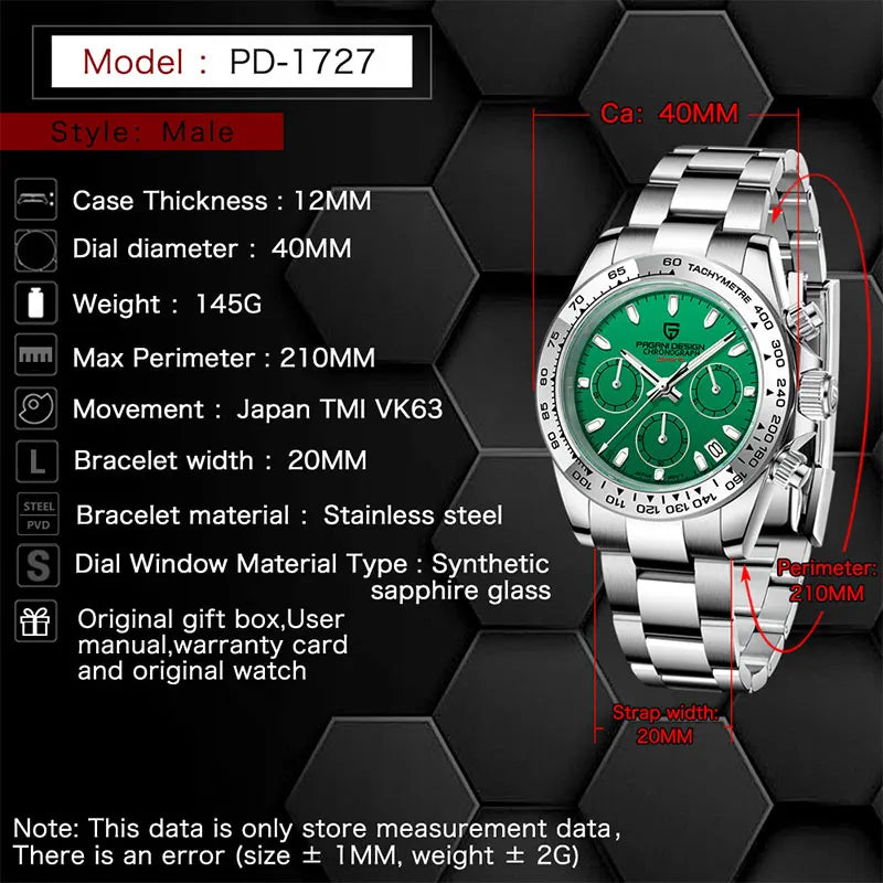 PAGANI DESIGN 2025 New 40mm Men Watch Multi functional VK63 Quartz Chronograph Sapphire Stainless Steel Waterproof Watch For Men