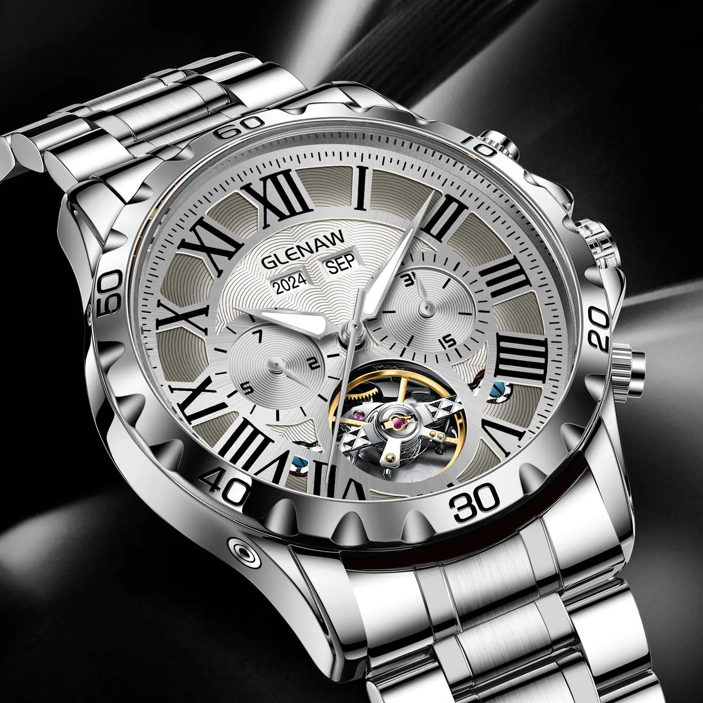 GLENAW Genuine Fully Automatic Mechanical Multi-Function Watch Men's Fashion High-End Trend Waterproof Watch For Men