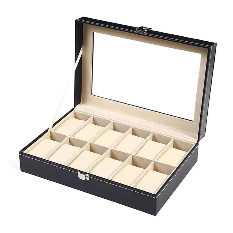 DELESYS 2/3/4/5/6/8/10/12 Slots PU Leather Watch Box Traditional Style Watch Storage Box Gift Watch Case With Lock