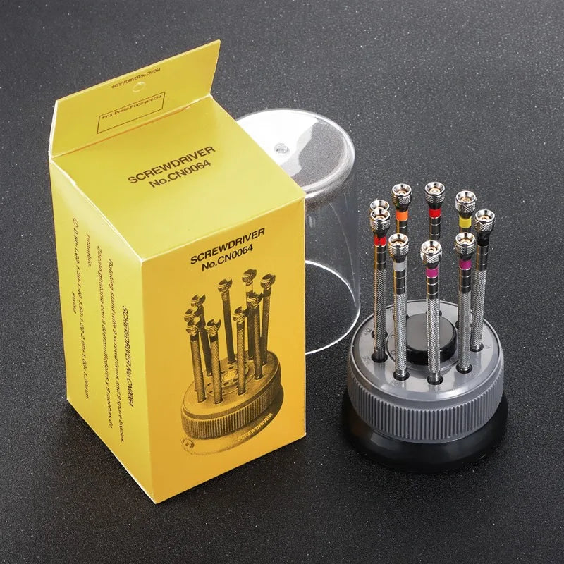 Watch Repair Tool Kit for Watchmaker Stainless Steel Precision Screwdriver Set 9pcs Watch Glasses Flat Blade Assort Slotted Tool