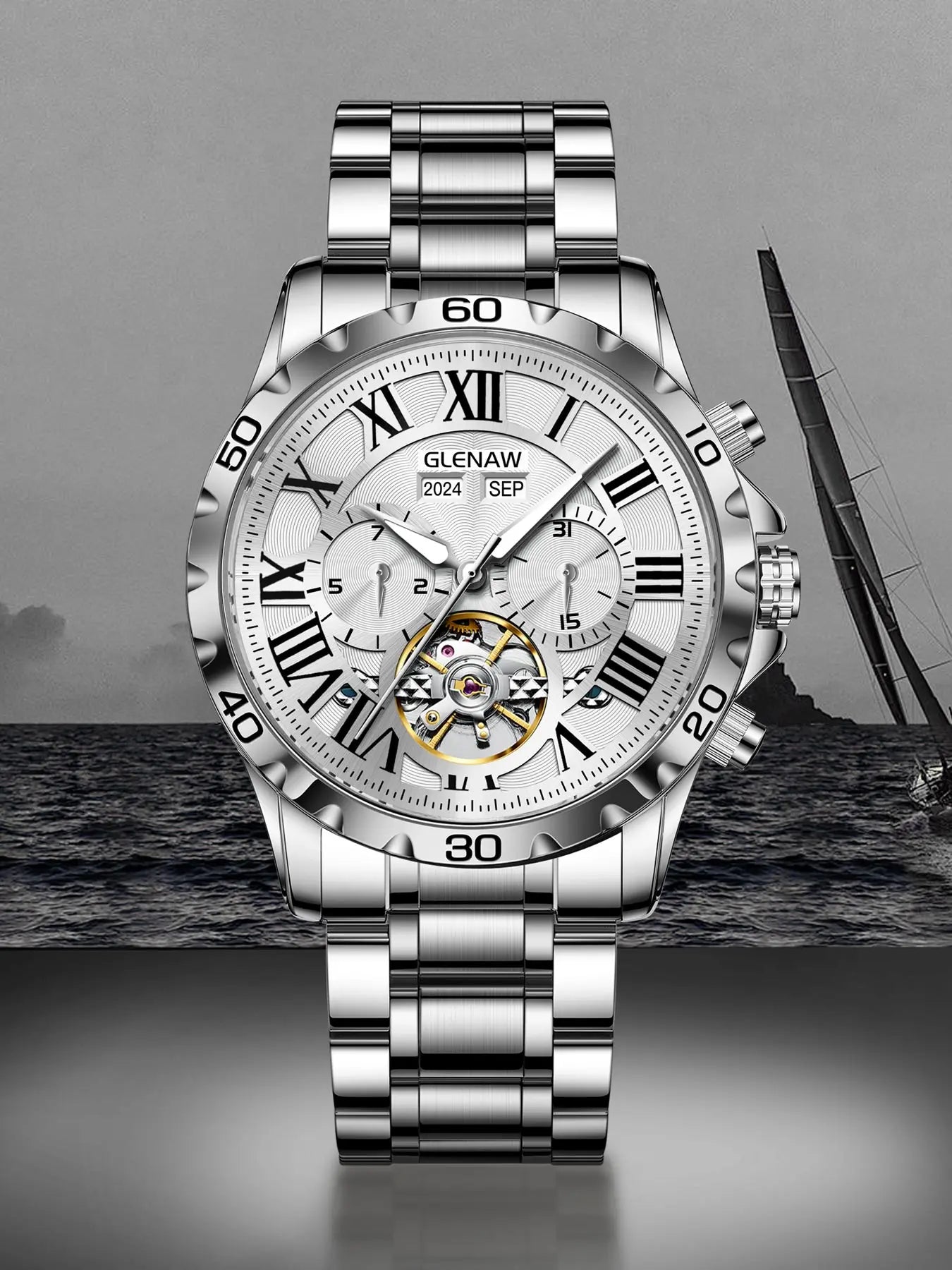 GLENAW Genuine Fully Automatic Mechanical Multi-Function Watch Men's Fashion High-End Trend Waterproof Watch For Men