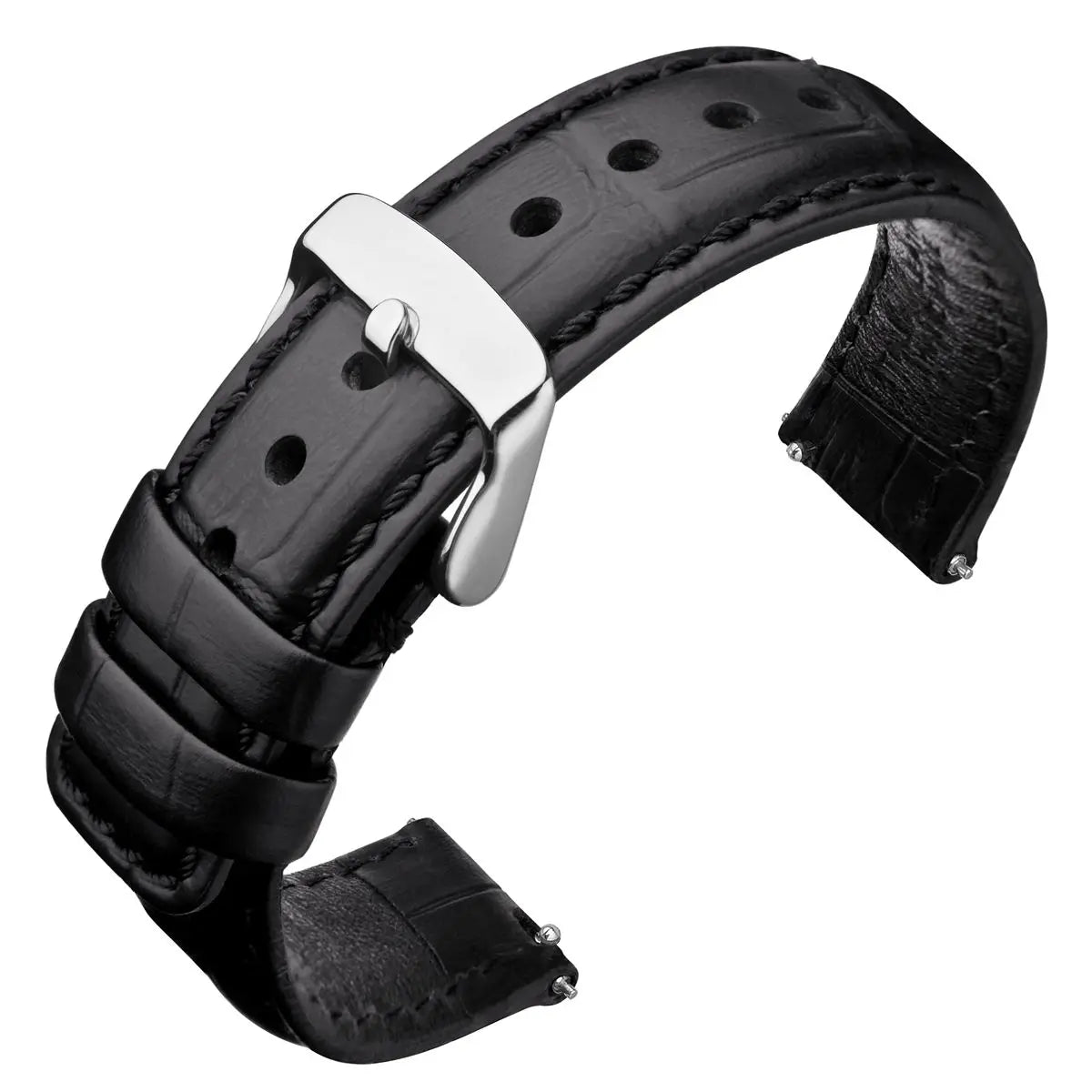 ANNEFIT Quick Release Leather Watch Bands 18mm 20mm 22mm 24mm Alligator Grain Calfskin Replacement Strap