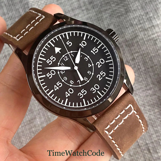 Aviator Men's Automatic Watch Pilot 42mm Sapphire Crystal Silver/PVD Case Miyota8215 NH35AA Movement Luminous Black Dial