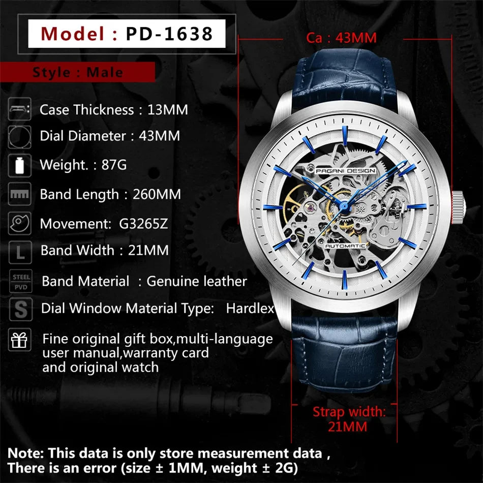 PAGANI DESIGN New Luxury Automatic Mechanical Watch Simple Sports Waterproof Leisure Retro Leather Business Watches for Man