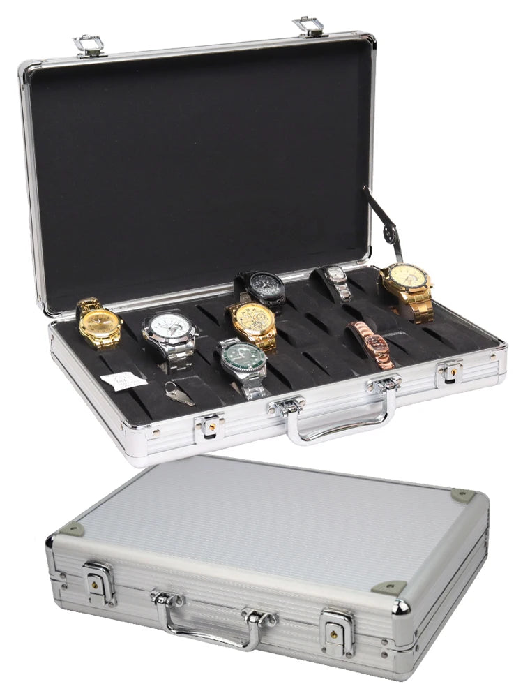 Useful Aluminium Watches Box 12 Grid Slots Jewelry Watches Display Storage Box Square Case Suede Inside Rectangle Watch Holder