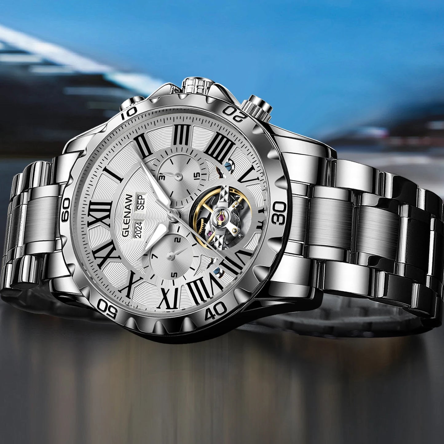 GLENAW Genuine Fully Automatic Mechanical Multi-Function Watch Men's Fashion High-End Trend Waterproof Watch For Men