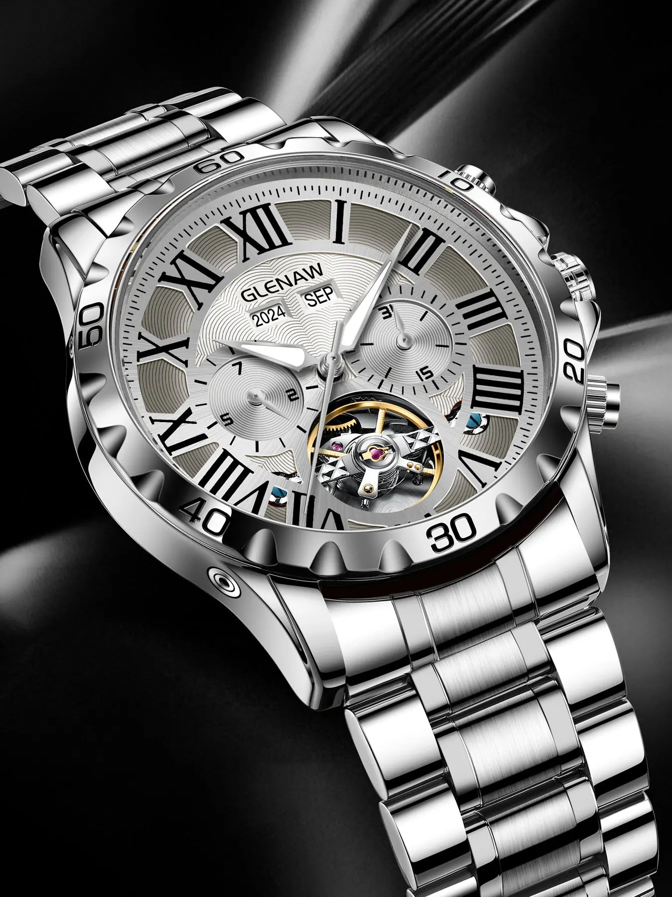 GLENAW Genuine Fully Automatic Mechanical Multi-Function Watch Men's Fashion High-End Trend Waterproof Watch For Men