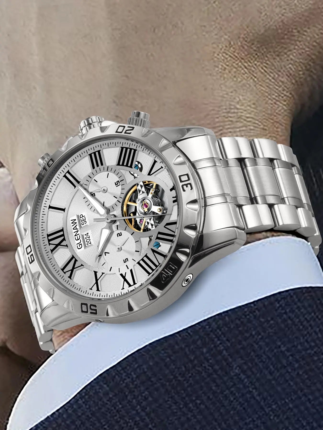 GLENAW Genuine Fully Automatic Mechanical Multi-Function Watch Men's Fashion High-End Trend Waterproof Watch For Men