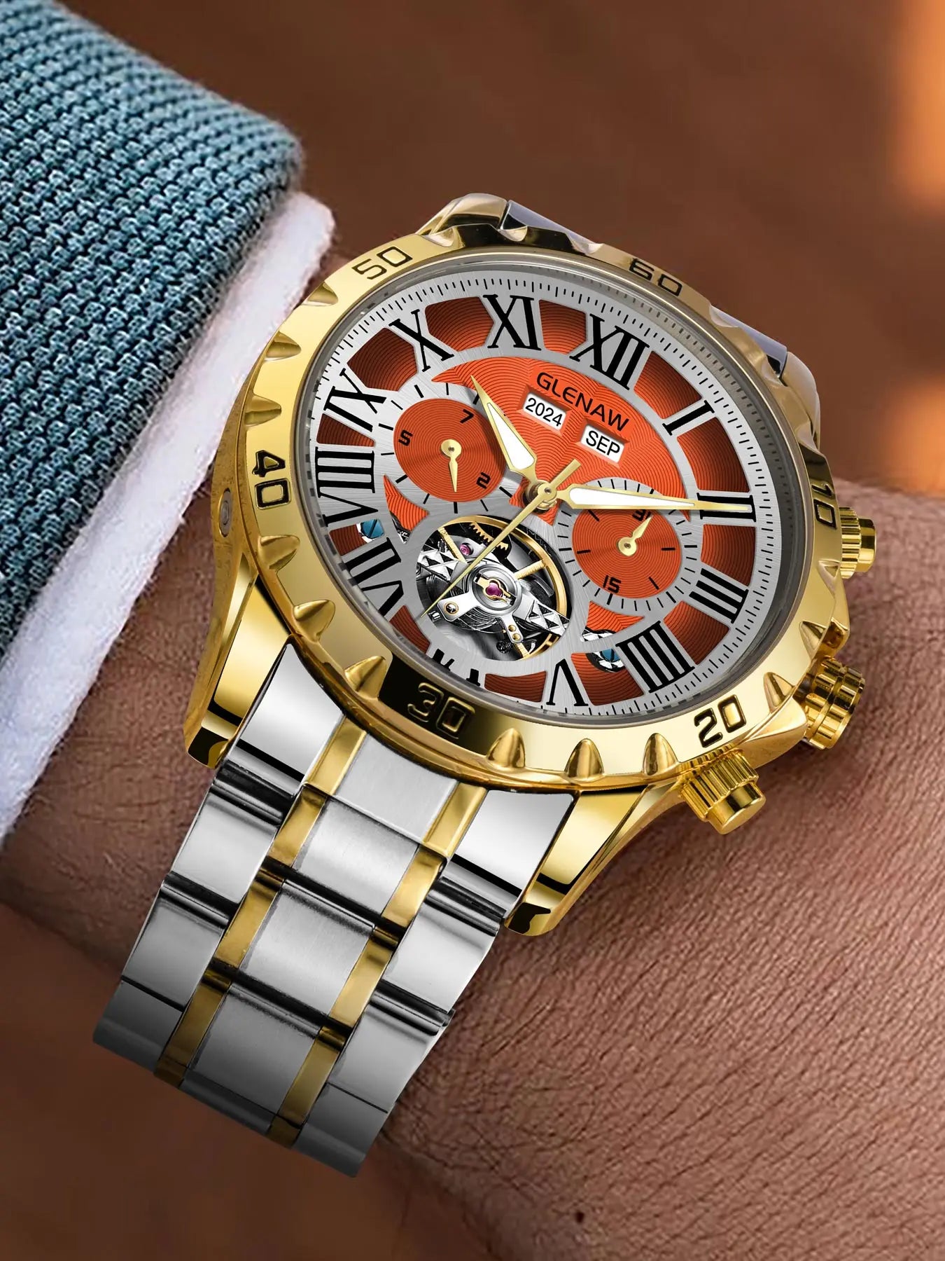 GLENAW Genuine Fully Automatic Mechanical Multi-Function Watch Men's Fashion High-End Trend Waterproof Watch For Men