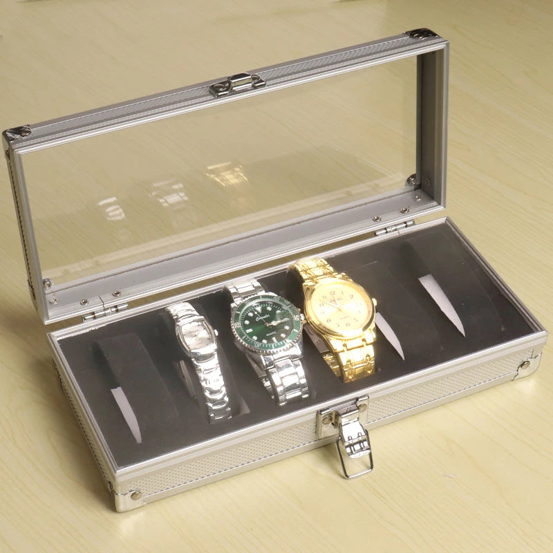 Useful Aluminium Watches Box 12 Grid Slots Jewelry Watches Display Storage Box Square Case Suede Inside Rectangle Watch Holder