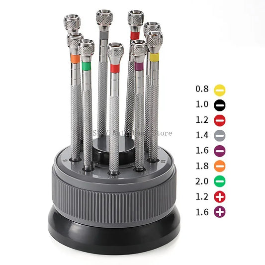 Watch Repair Tool Kit for Watchmaker Stainless Steel Precision Screwdriver Set 9pcs Watch Glasses Flat Blade Assort Slotted Tool