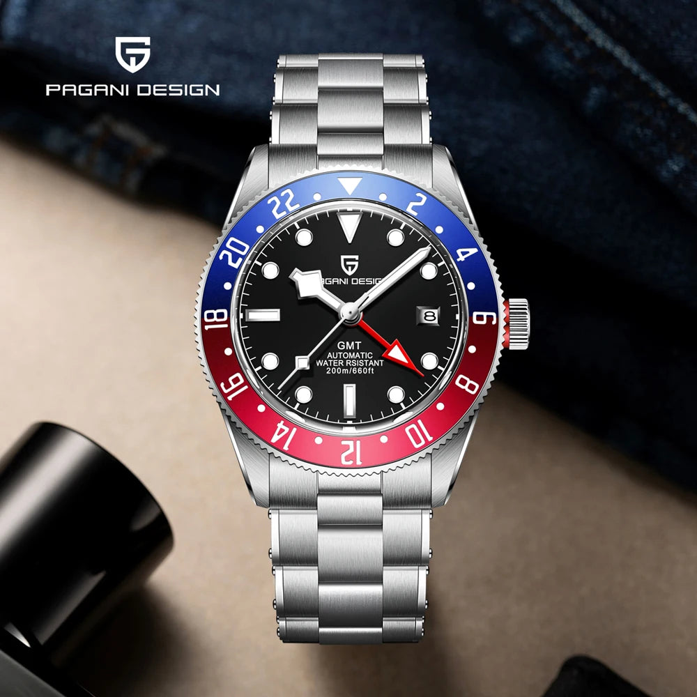2025 New PAGANI DESIGN GMT Men's Watches Top Luxury Automatic Watch For Man Mechanical Wristwatches AR Sapphire Mirror Luminous