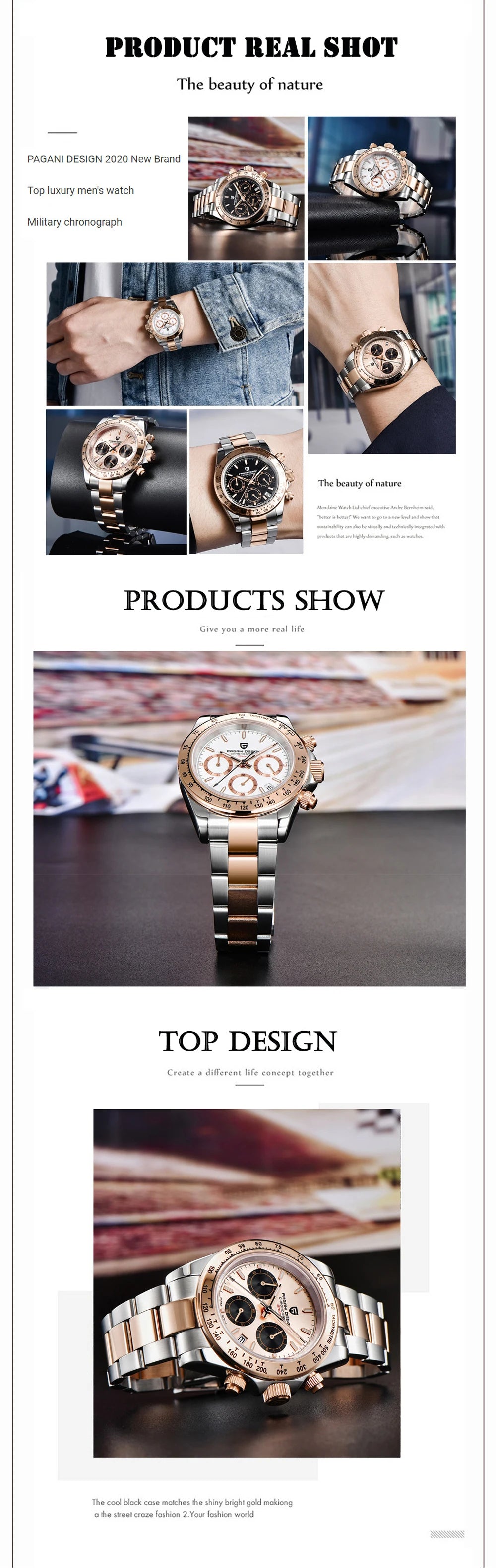 PAGANI DESIGN 2025 New Gold 1644 Men's Watches Top Brand Luxury Mens Quartz Wrist Watch Men Watch Men Sport Chronograph+Gift Box