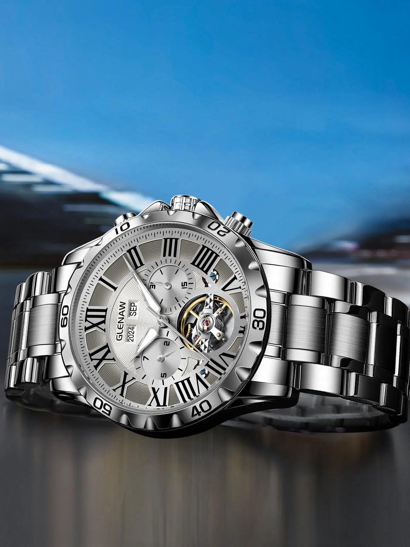 GLENAW Genuine Fully Automatic Mechanical Multi-Function Watch Men's Fashion High-End Trend Waterproof Watch For Men